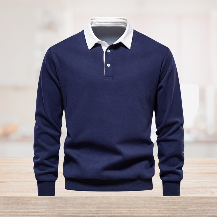 Nuevo polo de manga larga para hombre, cuello contraste, la elección perfecta para un estilo casual y elegante.