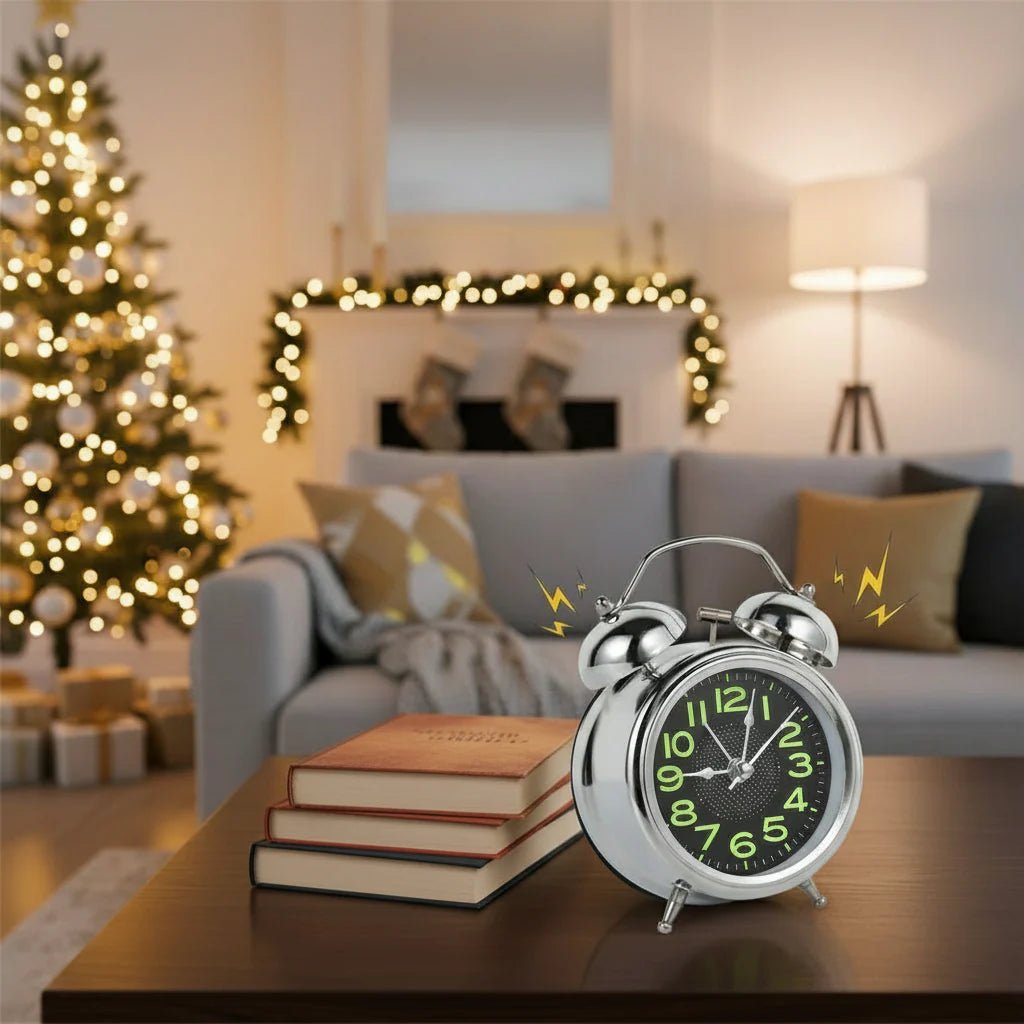 Despertador silencioso de cuarzo con alarma fuerte de doble timbre. Diseño retro clásico para dormitorio.