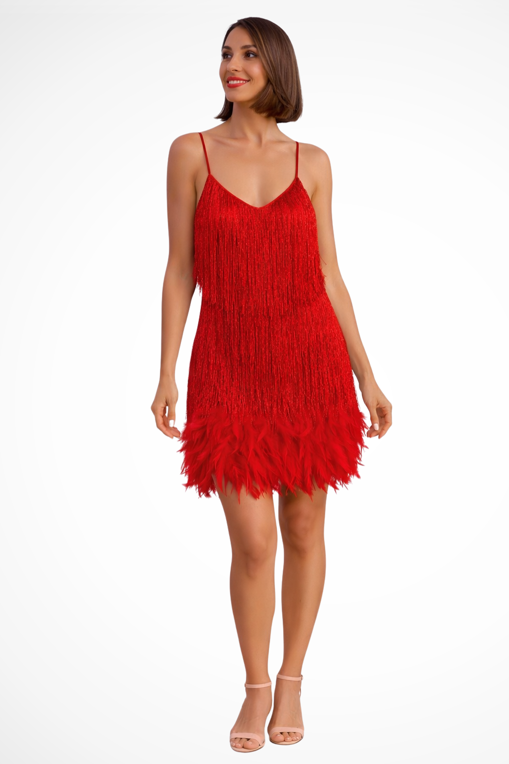 Vestido de cóctel con flecos y movimiento, un atuendo chic y versátil para cualquier celebración femenina.