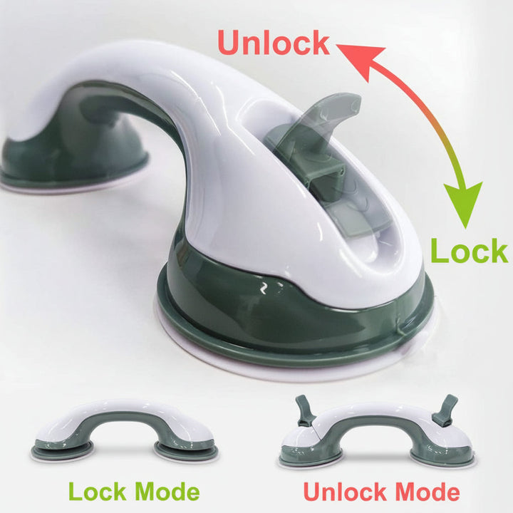 Mango de seguridad portátil para baño con sistema de ventosa. Asa de apoyo sin taladro para una mayor accesibilidad y seguridad.