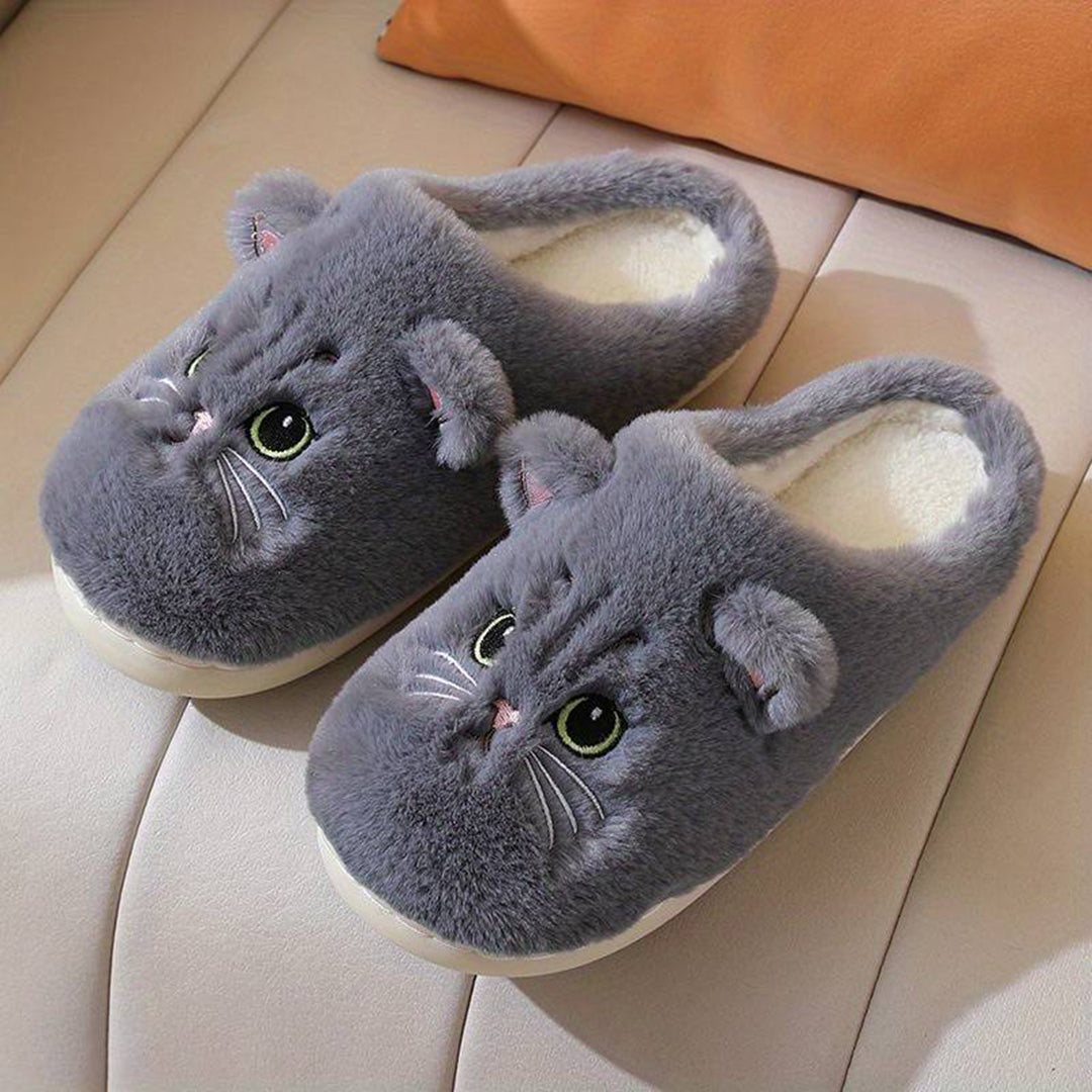 Zapatillas de casa de gato para mujer, suaves al tacto, un calzado de invierno esencial para el confort.