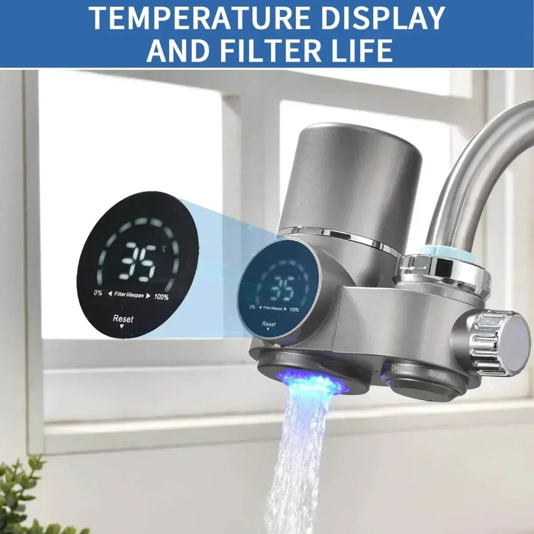 Controla la pureza de tu agua con este filtro de grifo LED digital, agua más sana.