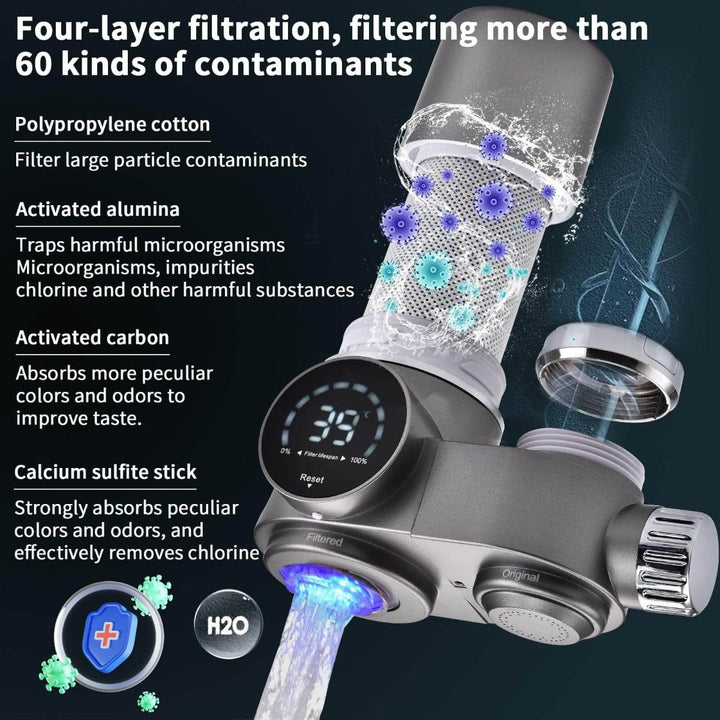 Grifo con filtro de agua integrado. Solución de filtración de agua potable para una cocina moderna.