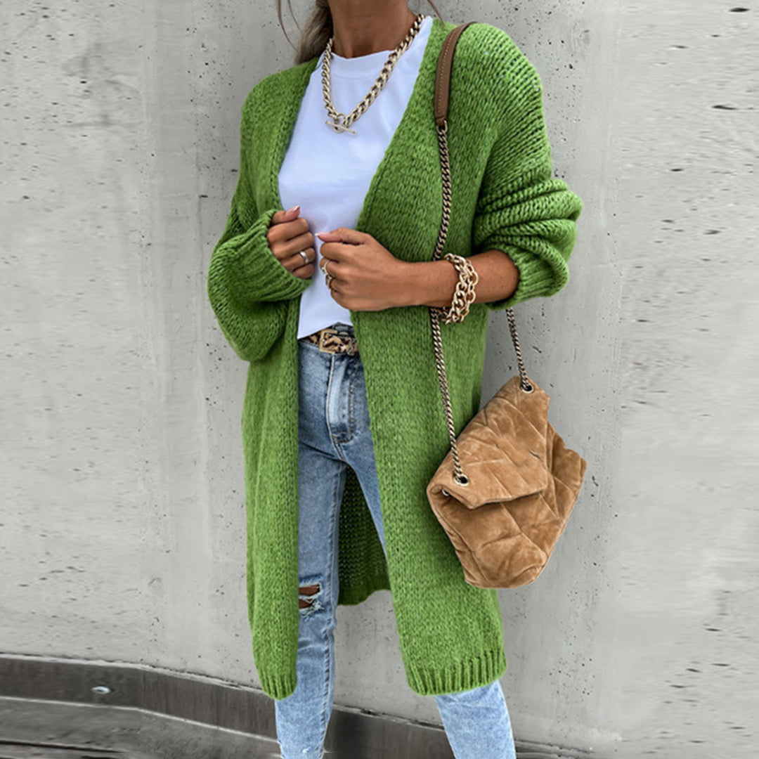 Suéter cárdigan clásico mujer, largo y elegante. Comodidad para tus días de otoño-invierno.