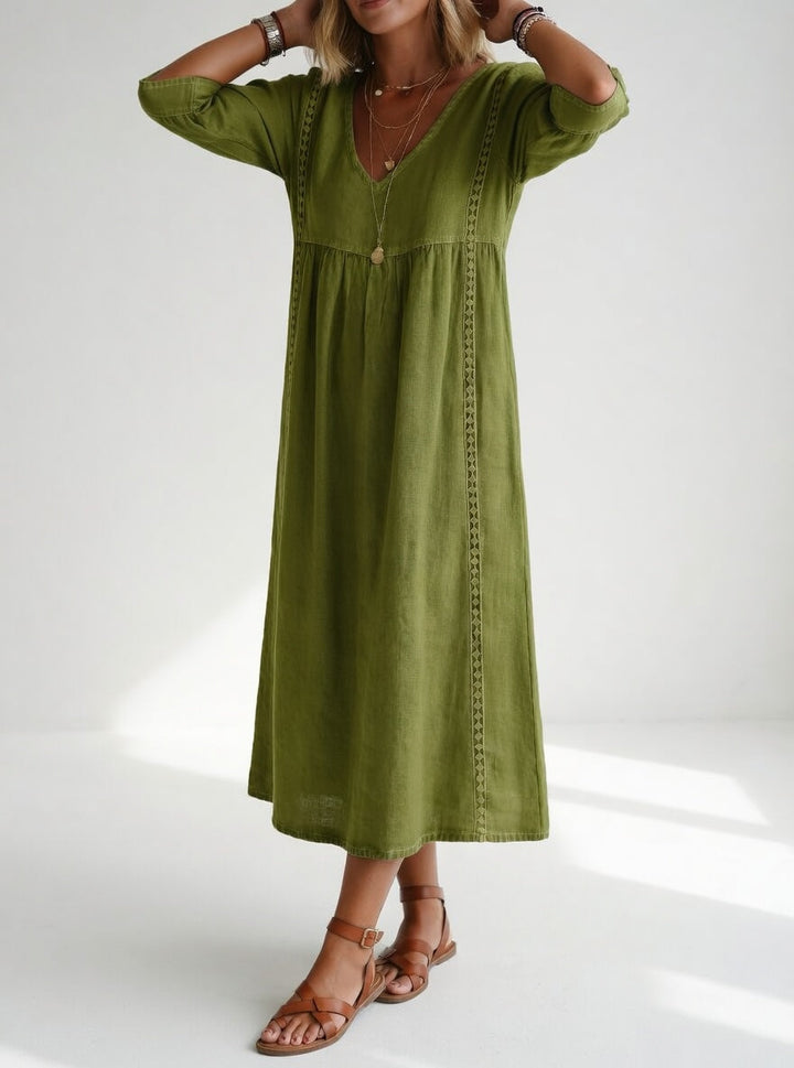 Vestido midi versátil para mujer, estilo elegante y casual, ideal para uso diario en primavera.