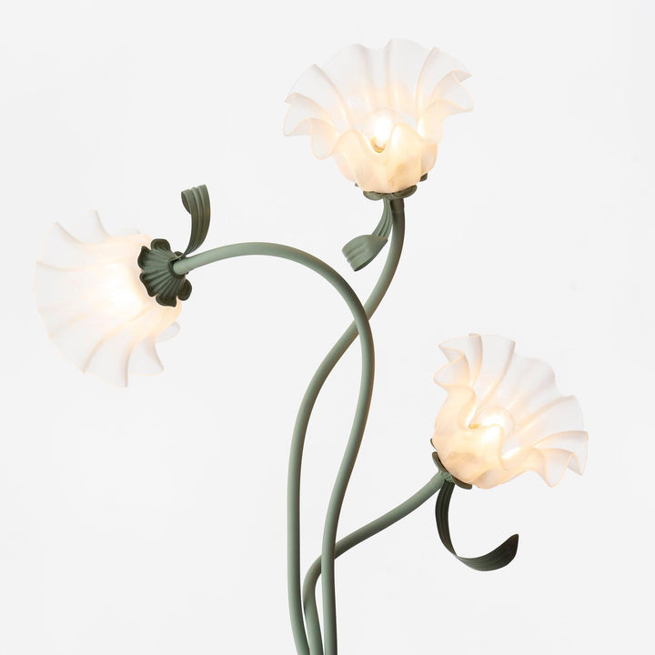 Lámpara de pie floral, acabado verde. Decora e ilumina tu salón con diseño moderno.