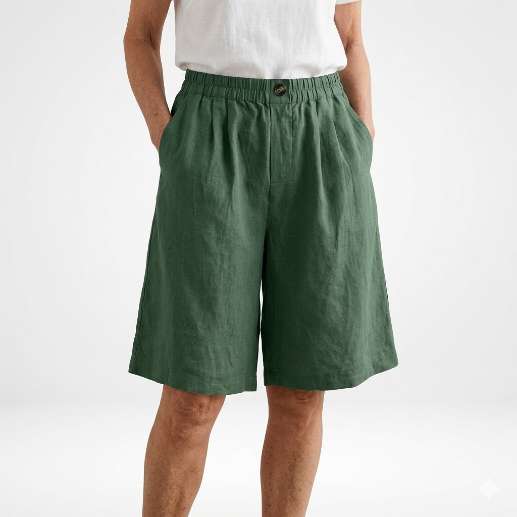 Pantalones cortos de mujer con diseño amplio y cintura elástica, ideales para comodidad en verano.