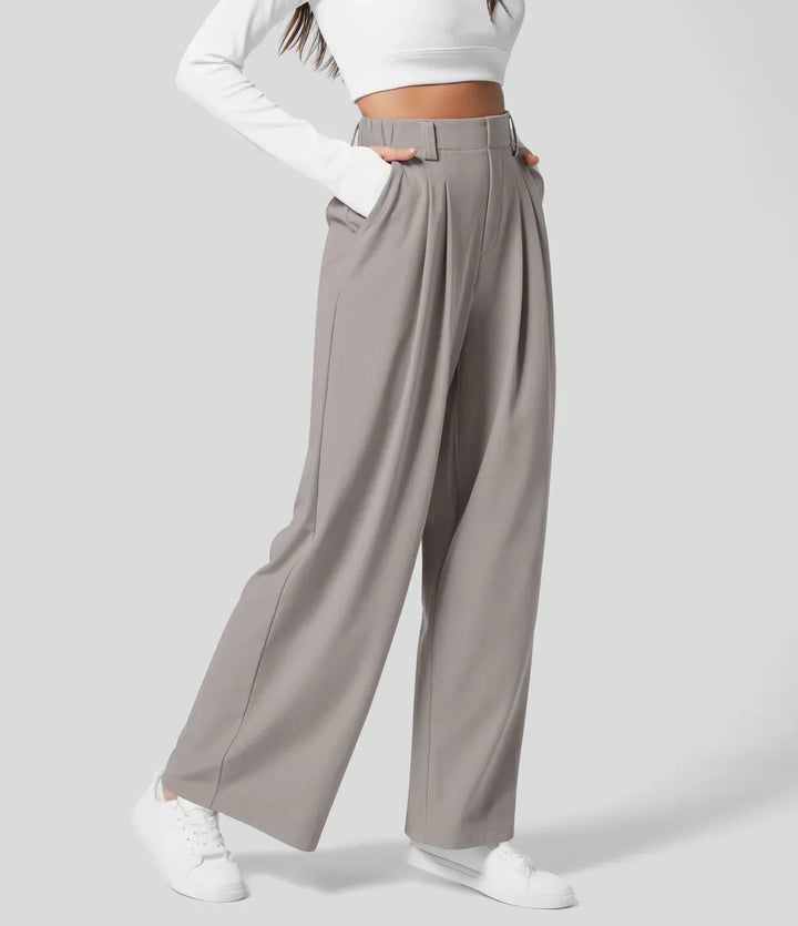 Pantalón de mujer elegante, con diseño de cintura alta y pierna ancha, confort y estilo.