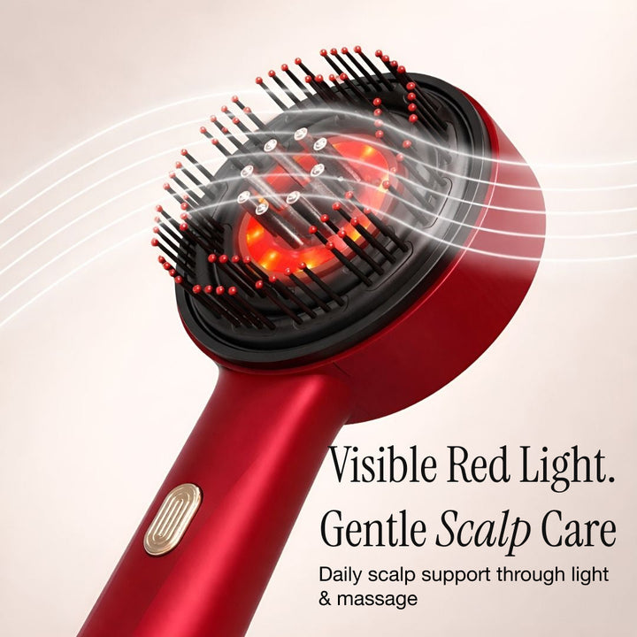Salud capilar con peine masajeador inalámbrico LED rojo 630nm. Cuidado del cuero cabelludo y crecimiento.