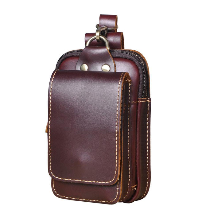 Bolso riñonera hombre café, cuero sintético, organizador, ideal para un look casual y funcional.