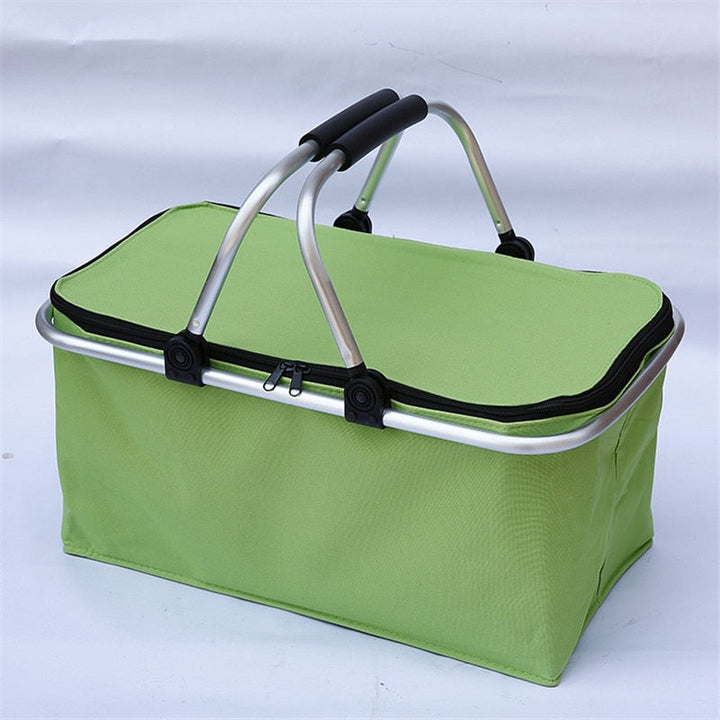 Bolsa térmica plegable roja, perfecta para llevar bebidas frías. Ahorra espacio, ideal para viajes y picnic.
