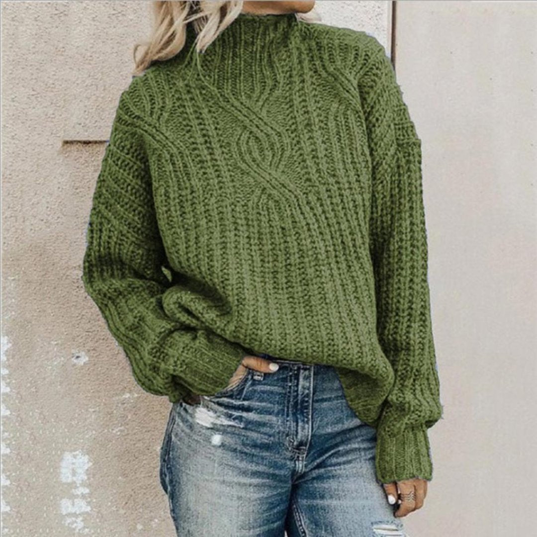 Jersey de punto suave de mujer con cuello redondo y mangas largas, perfecto para un look cálido de otoño.