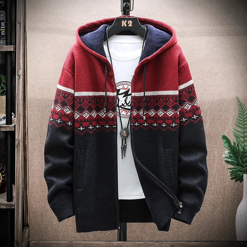 Chaqueta de hombre a cuadros escoceses con capucha y cremallera. Moda exterior y estilo casual para el invierno.
