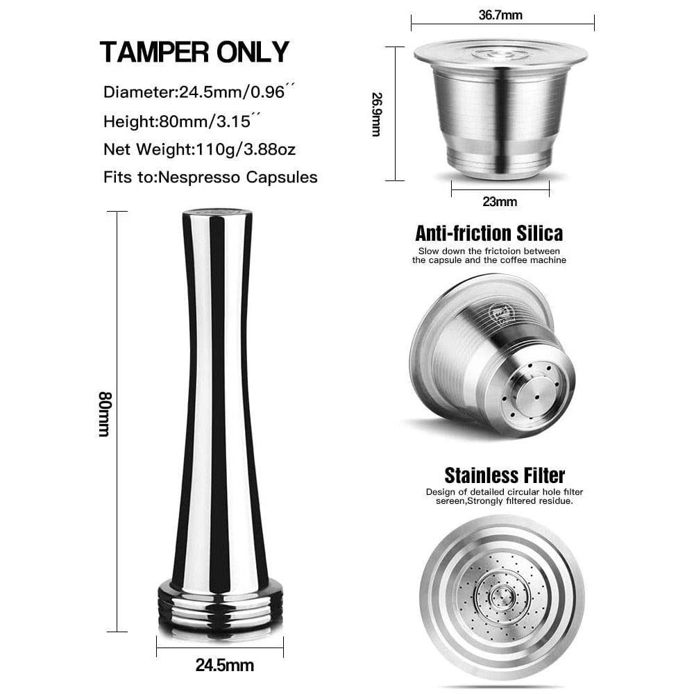 Alternativa sostenible a cápsulas desechables Nespresso. Acero inoxidable, eco-amigable y duradero.