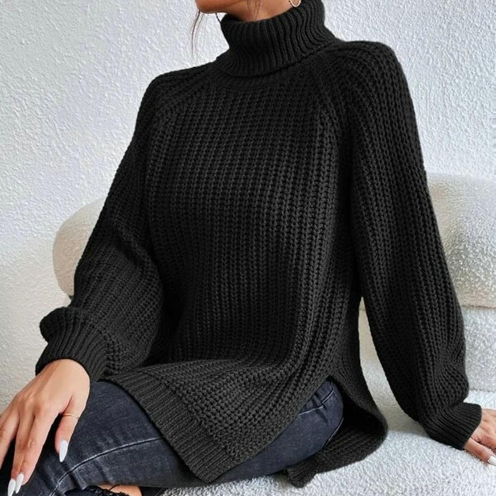 Suéter de cuello alto de mujer, elegante y abrigado para invierno, tejido suave de mezcla de algodón.