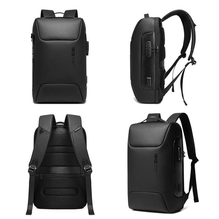Mochila gris impermeable con USB y bloqueo. Seguridad y comodidad para tus viajes y día a día.