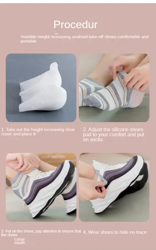 Plantillas de silicona invisibles unisex, adaptables a la mayoría de calzados. Aportan altura y confort.