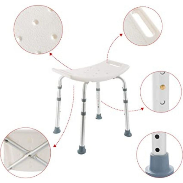 Asiento de ducha plegable de aluminio blanco, diseño compacto para baños pequeños y fácil almacenamiento.