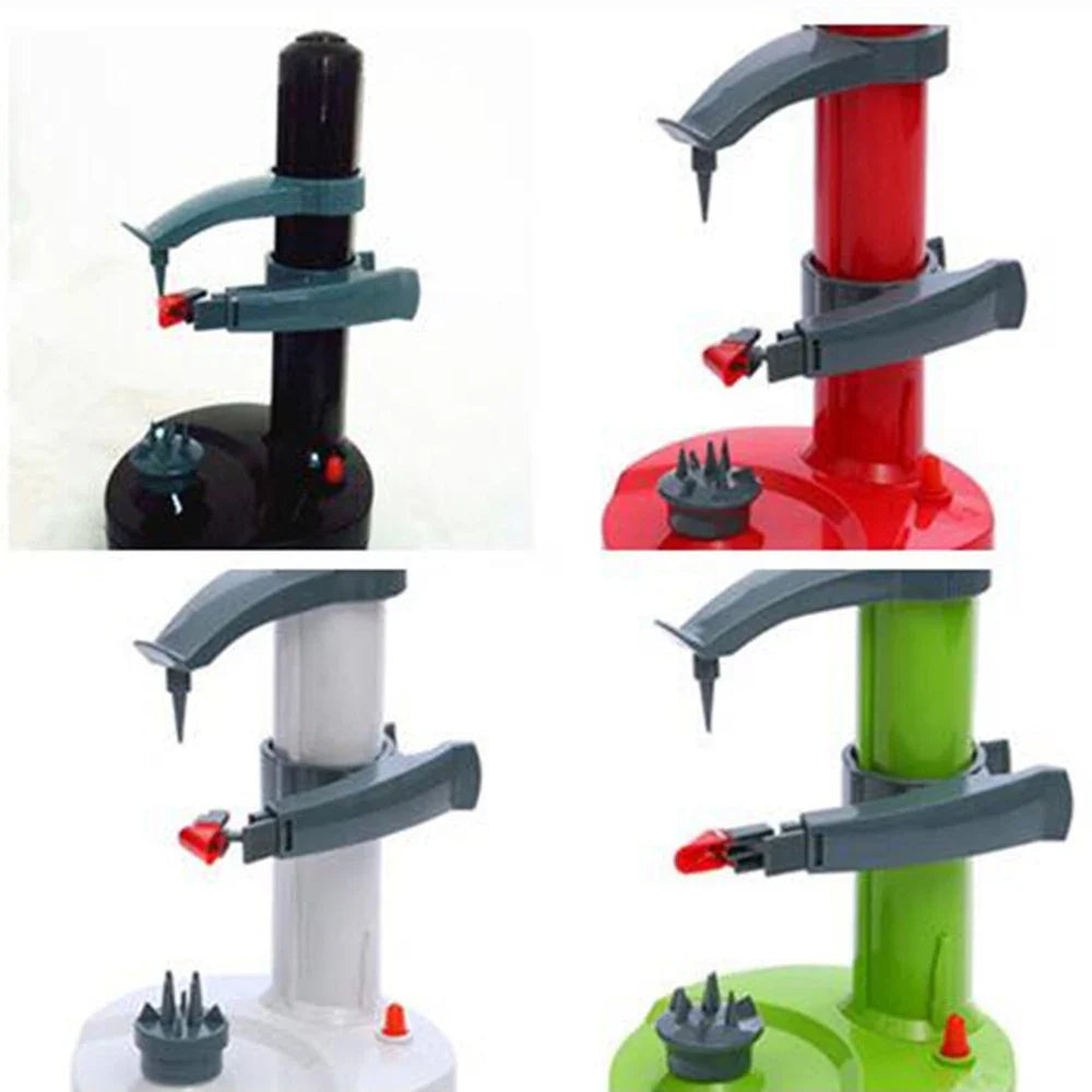 Pelador de patatas eléctrico automático, muestra cómo transforma patatas crudas en vegetales listos al instante.