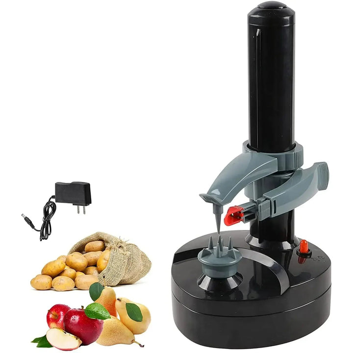 Manos usando el pelador eléctrico automático de patatas, demostrando su facilidad de uso para cualquier vegetal.