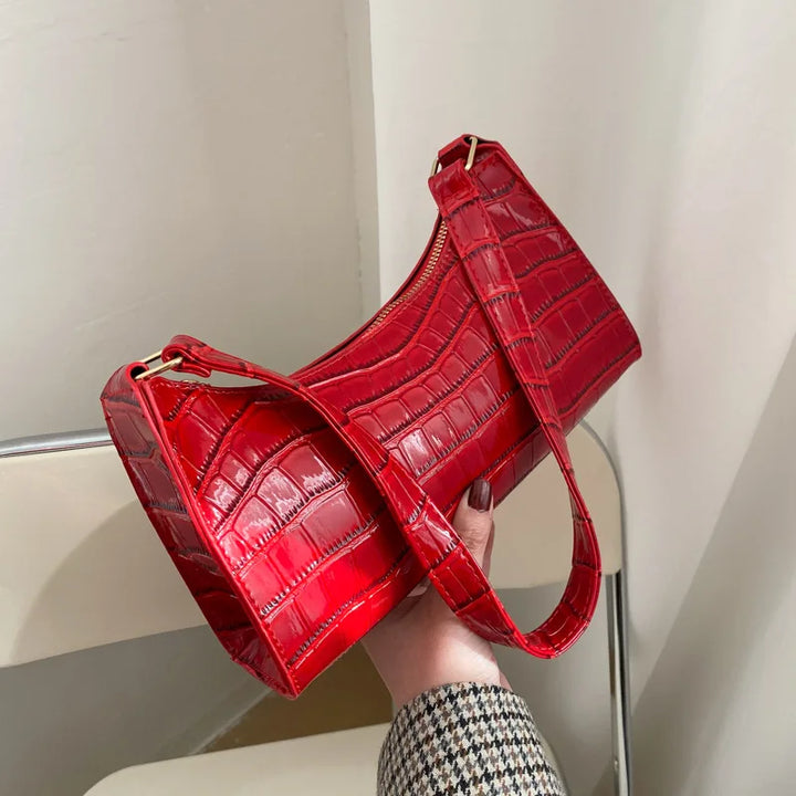 Bolso de hombro de piel de cocodrilo brillante para mujer, estilo elegante.