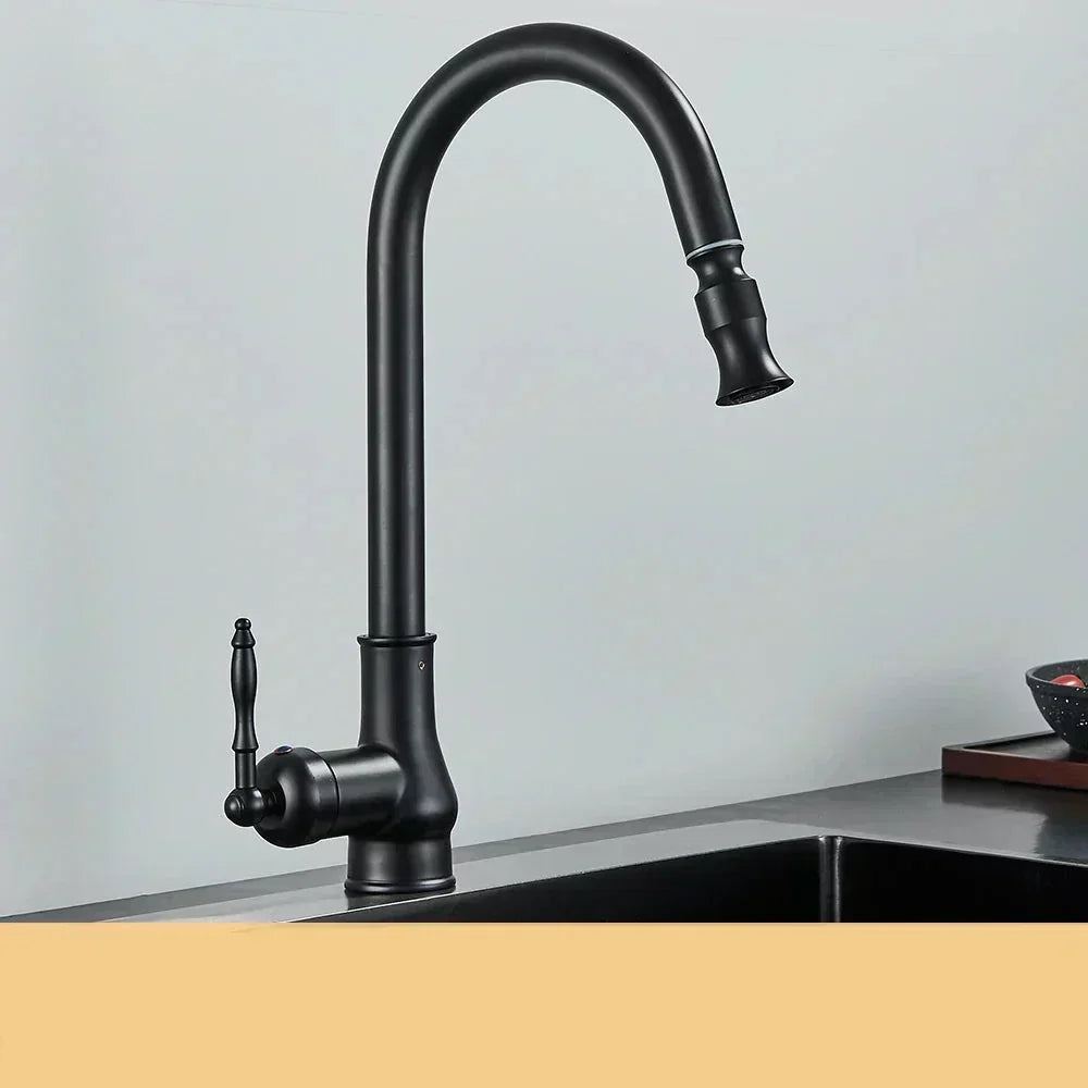Grifo de cocina giratorio, estilo vintage, latón envejecido y negro mate, hogar.