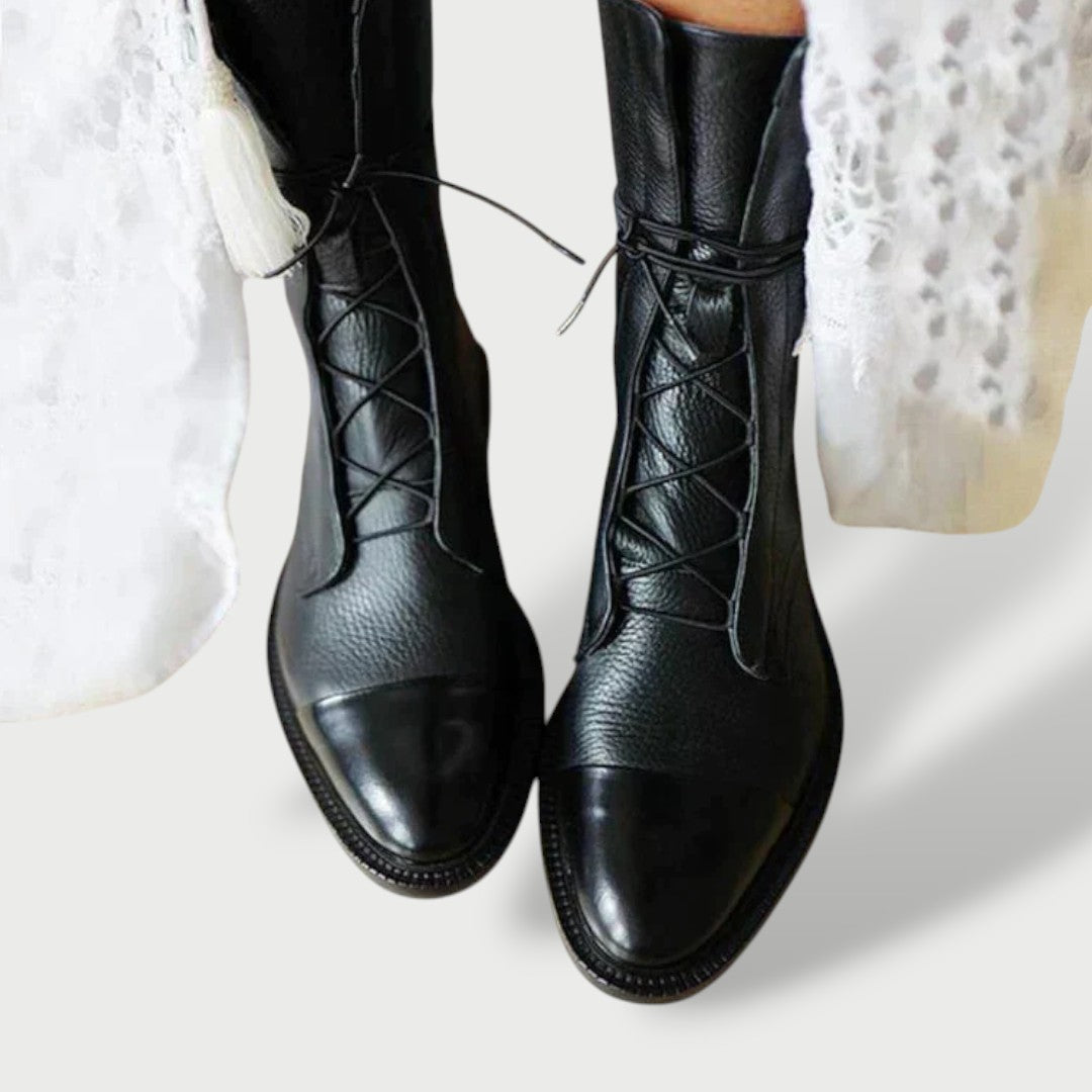 Botas de mujer de cuero retro, caña media, con confort anatómico. Calzado ortopédico con estilo para otoño.