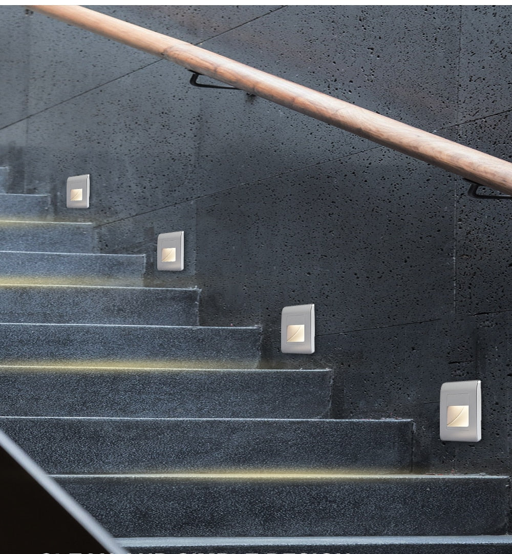 Luz LED para escaleras con sensor de movimiento. Ofrece luz cálida y fría para seguridad y decoración.
