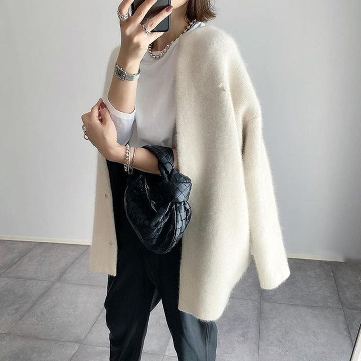 Cárdigan abrigo Francisca de mujer, talla única. Prenda versátil y cómoda para ropa de otoño e invierno, estilo formal o casual.