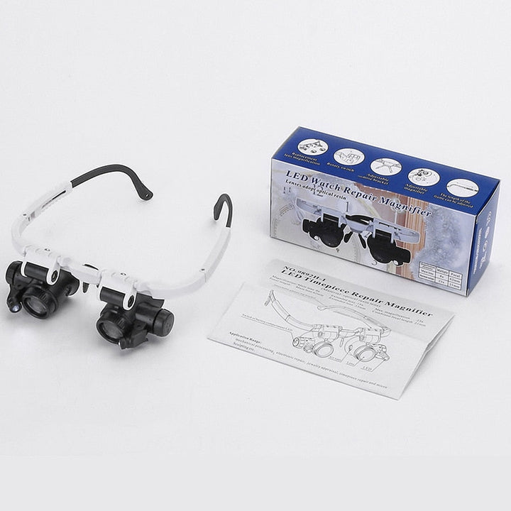 Kit de gafas magnificadoras con múltiples lentes y luz LED, para trabajos de precisión, joyeria y reparacion.