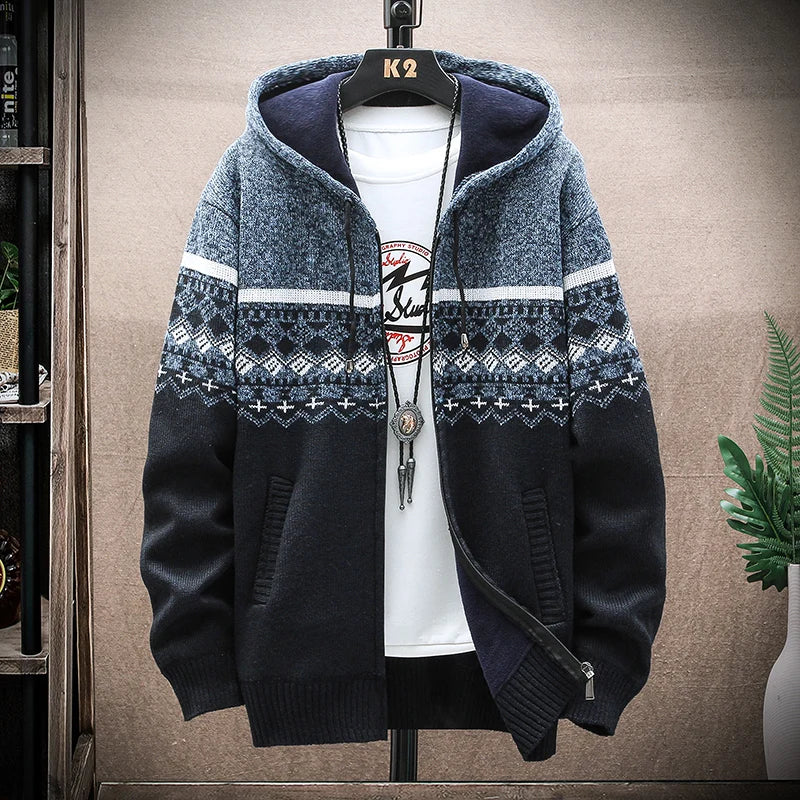 Chaqueta casual de cuadros para hombre con capucha. Cierre de cremallera completo, estilo moderno de abrigo exterior.