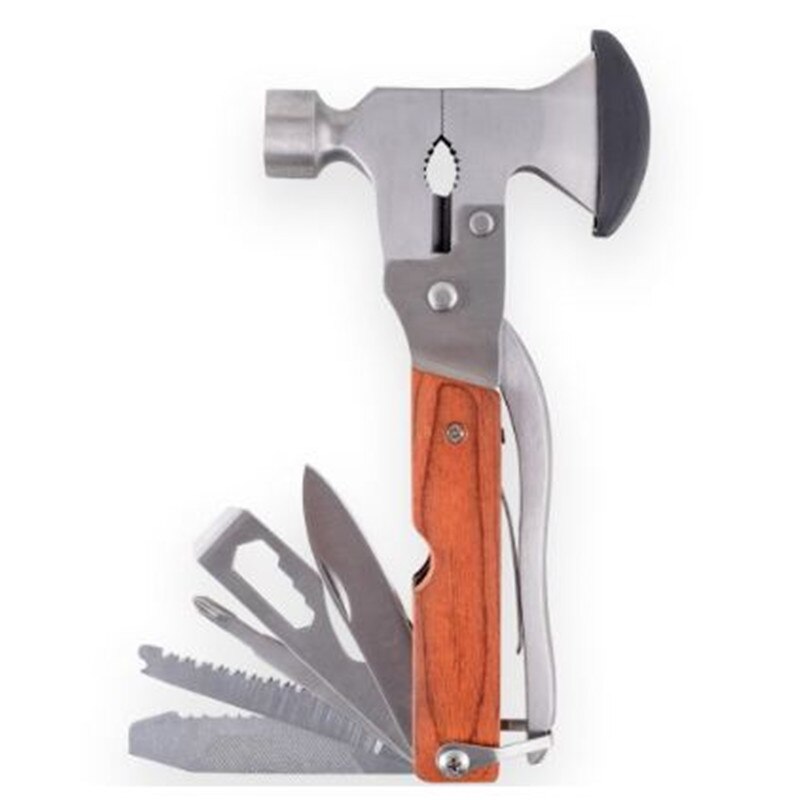 Herramienta multifuncional portátil de acero para camping, martillo de aventura ligero.