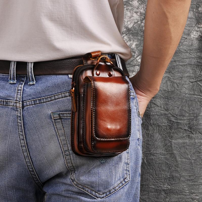Riñonera para hombre, estilo urbano, cuero sintético marrón, compacta y práctica para viajes.