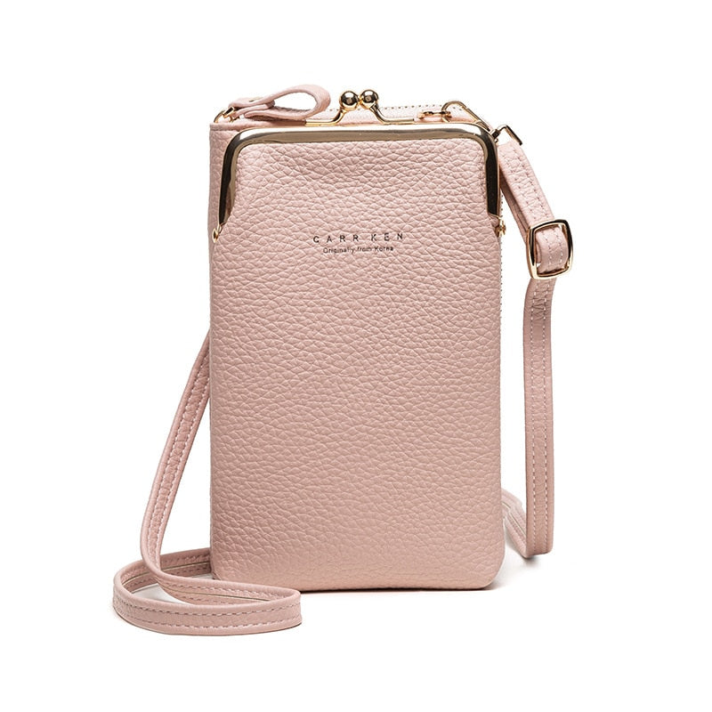 Accesorio de mujer: bolso bandolera pequeño para móvil, correa ajustable, perfecto para un look casual y práctico.