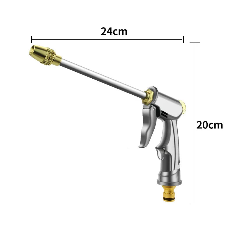 Pistola de agua portátil de alta presión con agarre suave para una limpieza exterior eficiente y cómoda.
