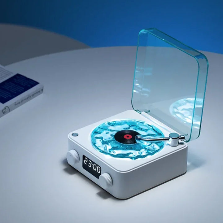 Altavoz Bluetooth retro con diseño vintage, proyector de estrellas y sonidos relajantes.