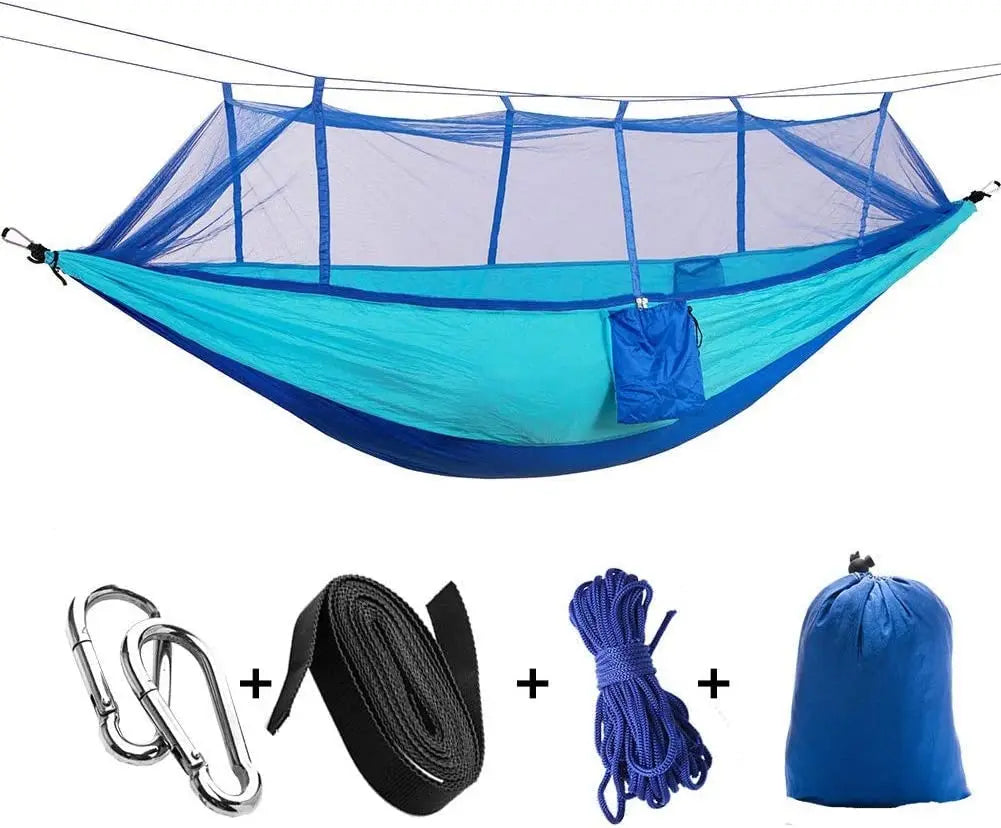 Disfruta la naturaleza con esta hamaca de camping individual y mosquitera. Perfecta para el exterior.