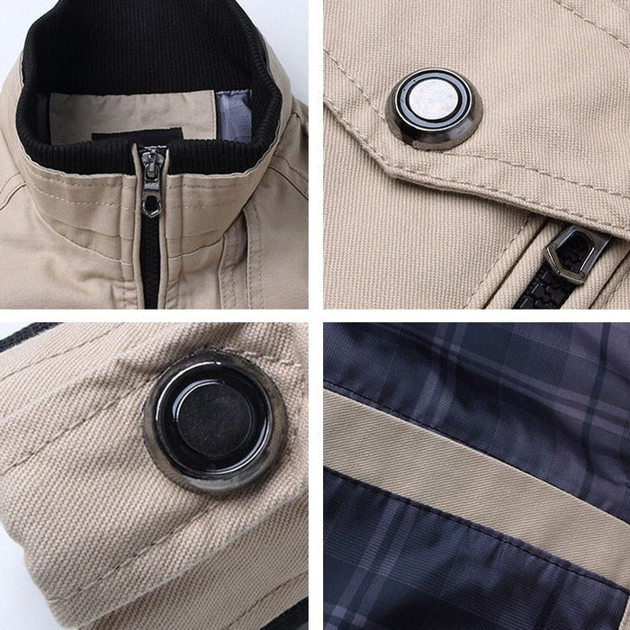 Chaqueta de invierno casual y elegante para hombre con cuello alto. Ropa exterior moderna, ideal para ciudad.