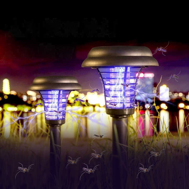 Decoración exterior: Lámpara solar LED antimosquitos. Impermeable, para iluminación y control de insectos.