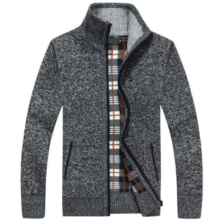 Chaqueta de punto para hombre, cremallera, doblada. Abrigo ligero versátil para otoño-invierno.