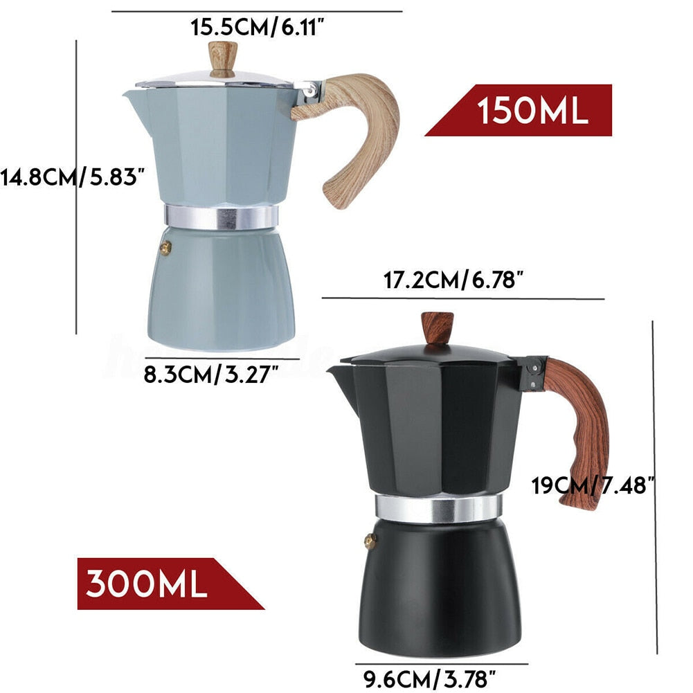 Cafetera espresso italiana de aluminio 300ml, prepara delicioso café en el hogar.