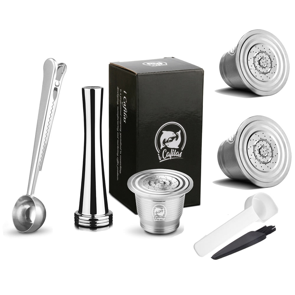 Prepara tu espresso favorito con cápsulas Nespresso reutilizables de acero inoxidable, opción sostenible.