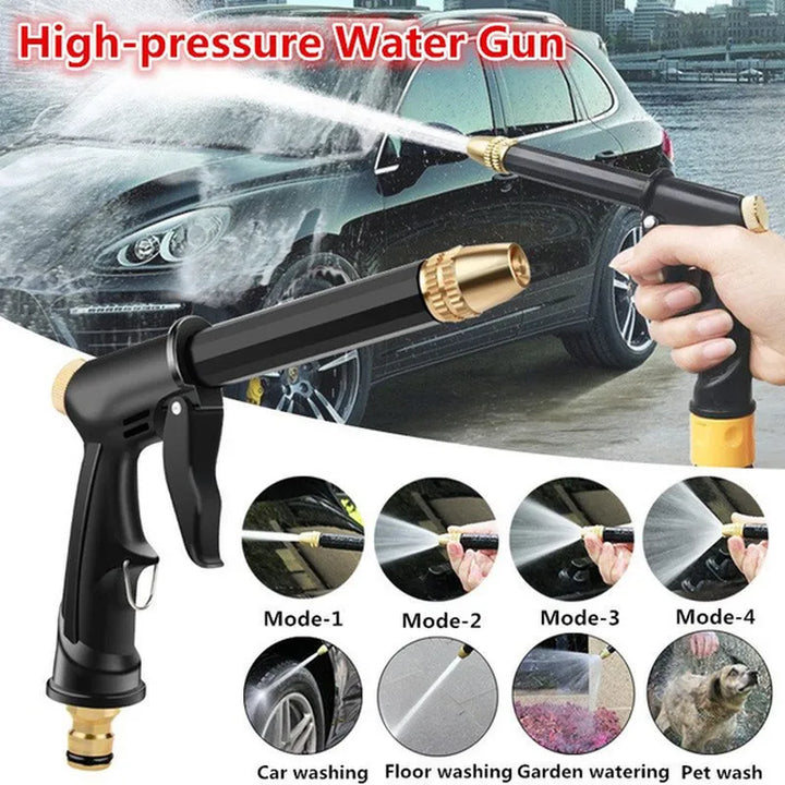 Pistola de agua portátil con agarre suave para limpieza exterior y lavado de coches. Boquilla ajustable.