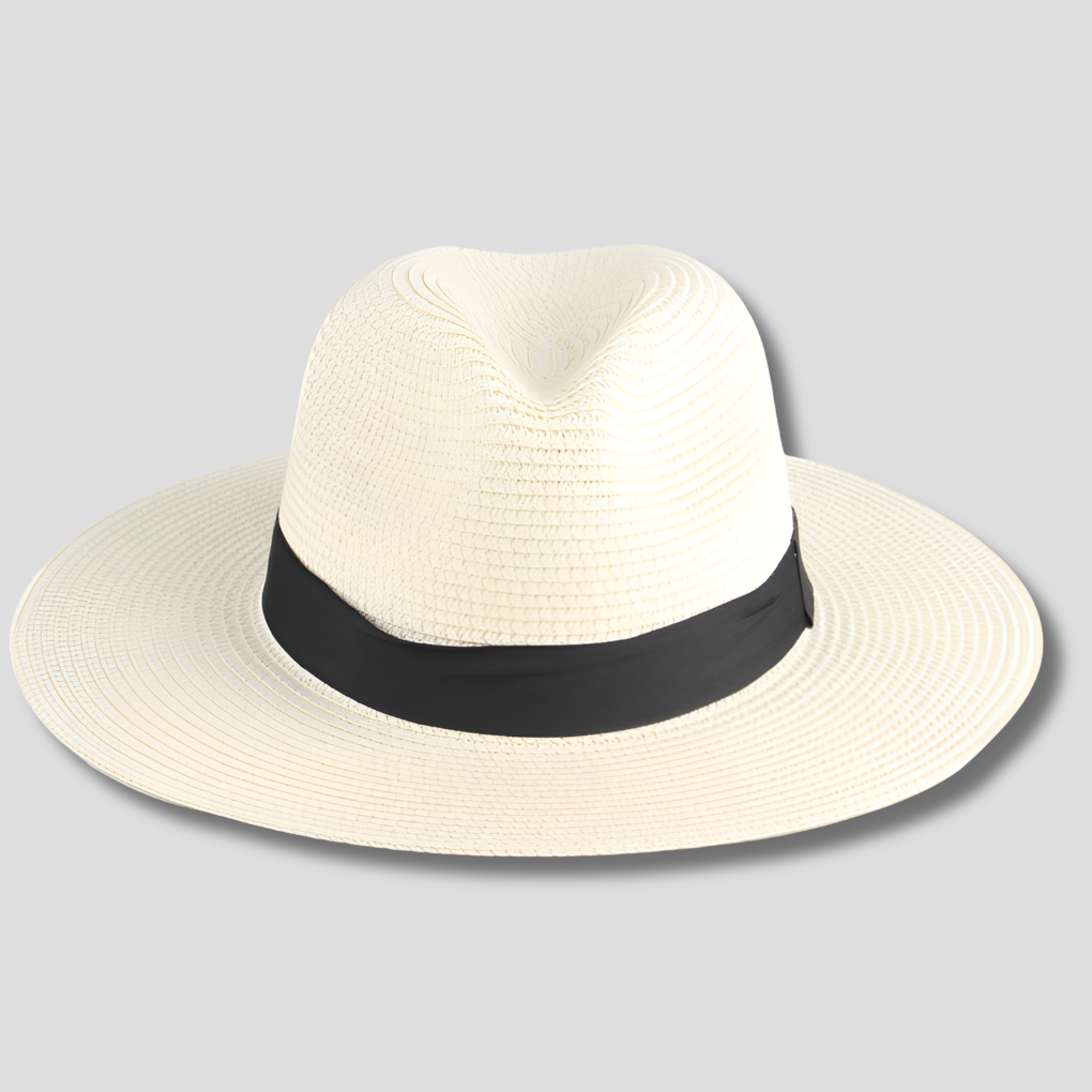 Sombrero Panamá elegante para hombre, paja natural, ideal para verano y estilo casual con protección solar.