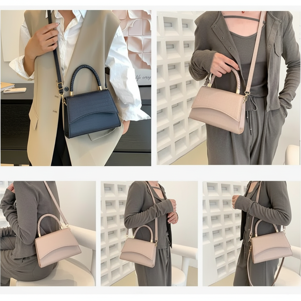 Bolso de hombro bandolera mujer, elegante, versátil y casual en colores negro y caqui para diario.