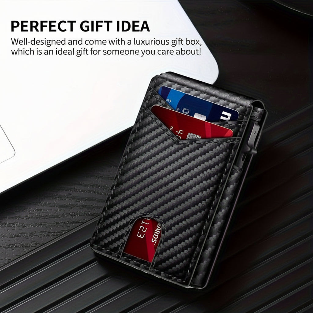 Cartera delgada de fibra de carbono para hombre, con protección RFID. Perfecta como portatarjetas.