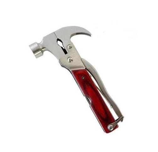 Martillo de supervivencia con garra de acero, ideal para camping y actividades al aire libre.