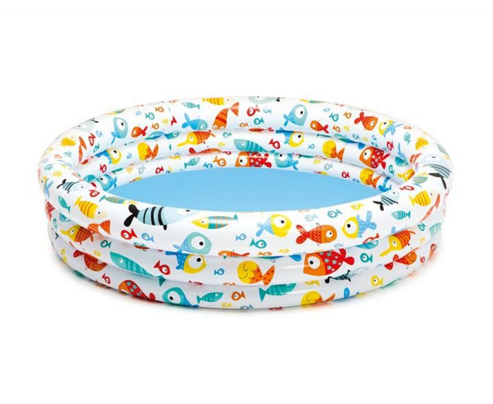 Piscina inflable redonda infantil para chapoteo seguro en el jardín, ideal para verano y diversión acuática.