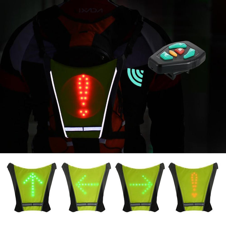 Chaleco reflectante LED con control de señal de giro inalámbrico para bicicleta, recargable USB.