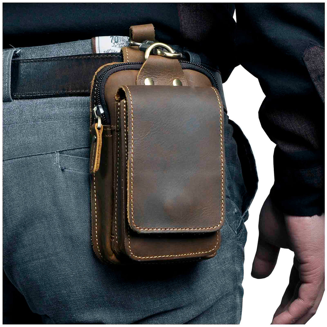 Riñonera de cuero sintético marrón para hombre, estilo urbano, perfecta para viajes y uso diario.